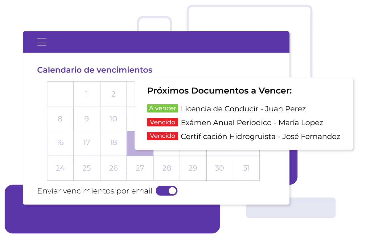 Panel de vencimientos de documentos
