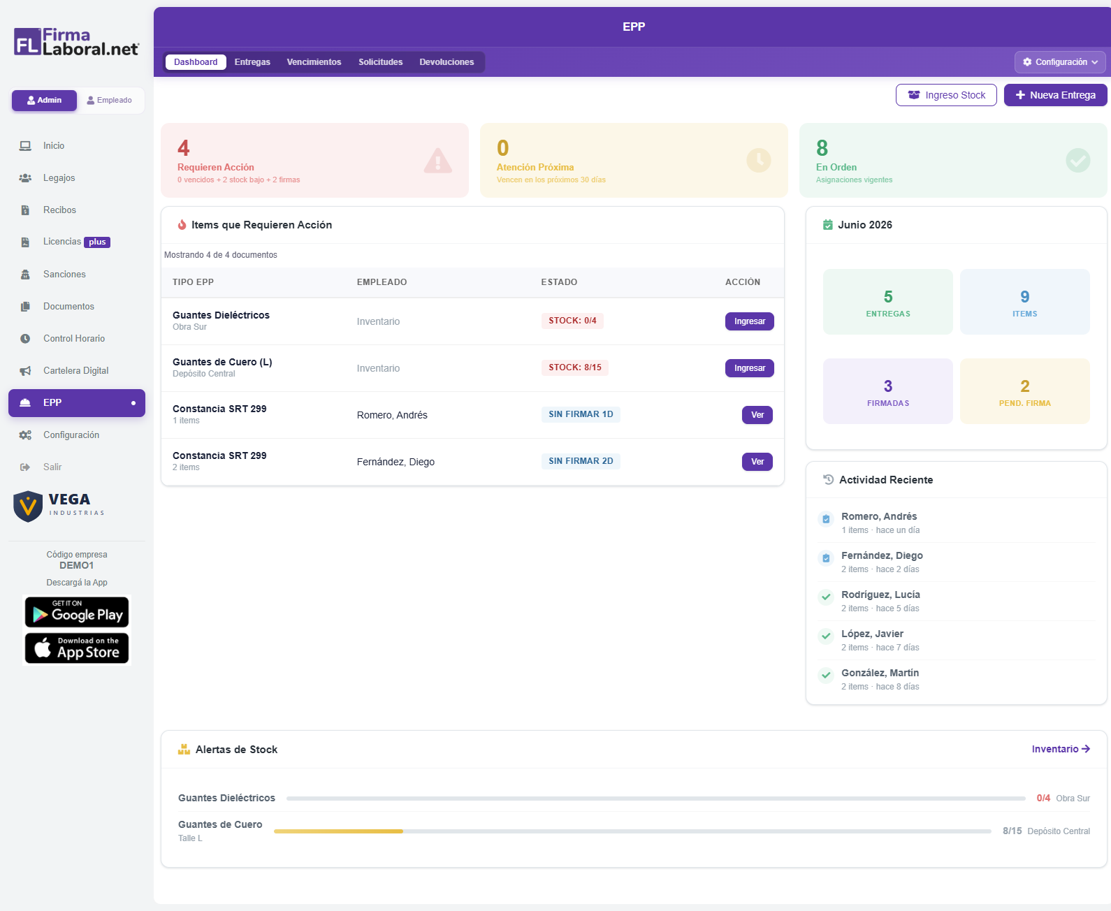 Dashboard del Módulo EPP