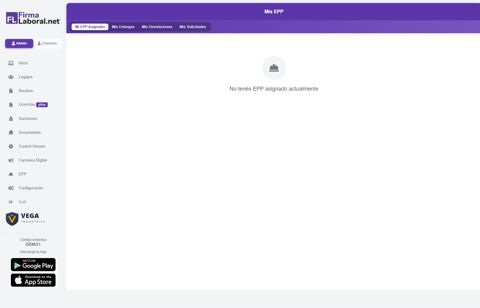 Portal del empleado — Mis EPP