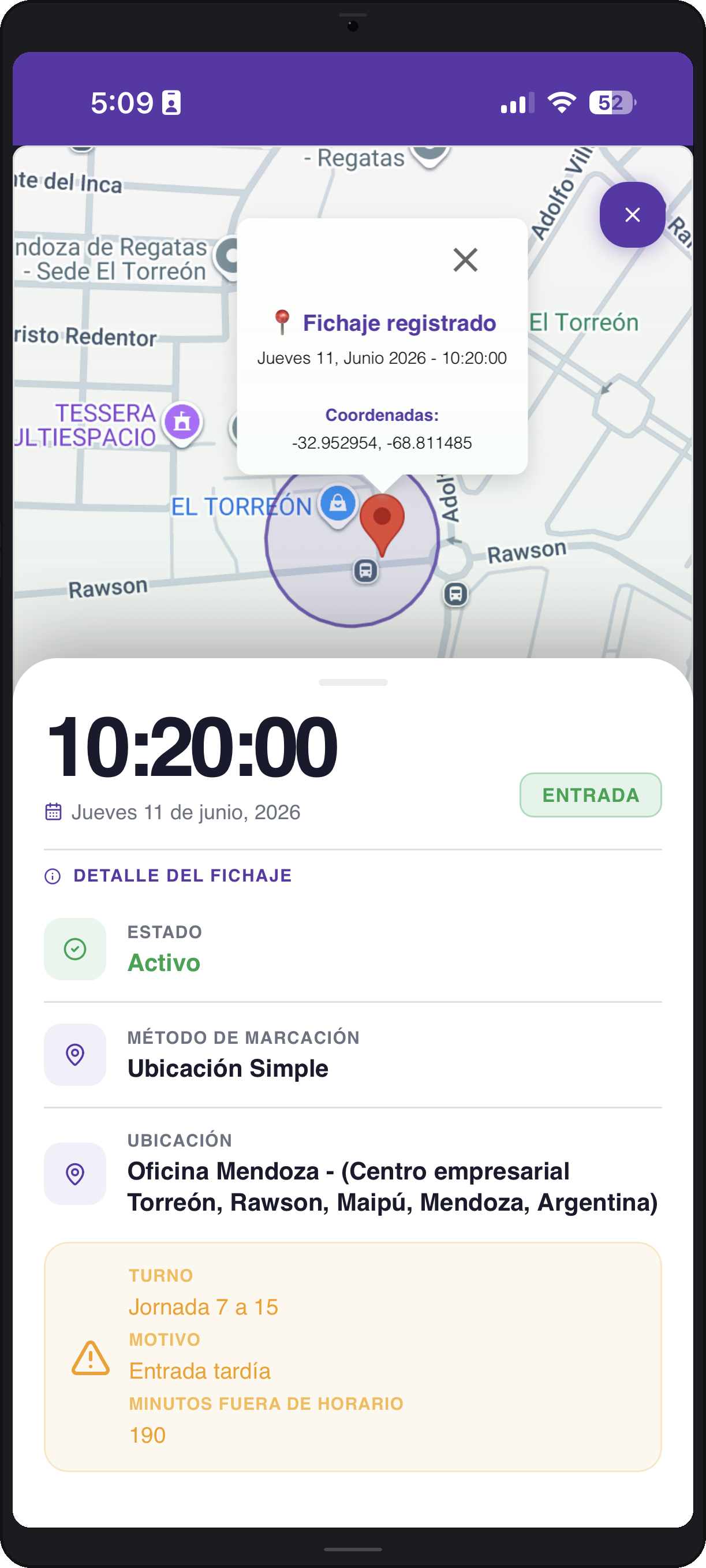 Fichaje desde celular